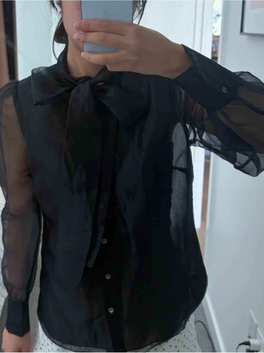 Aritzia Black Sheer Bow Blouse